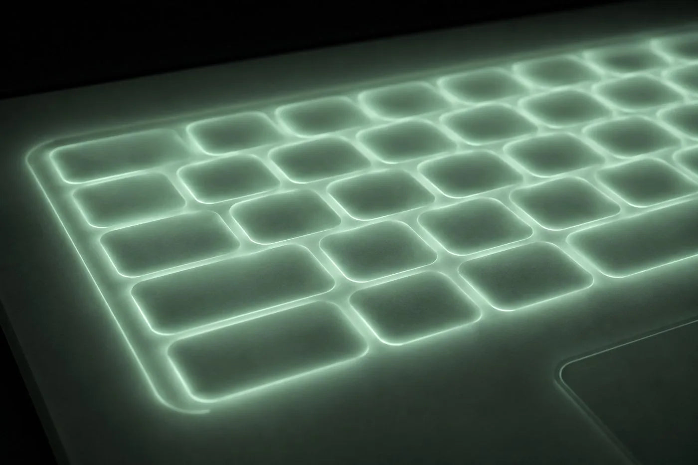 white backlighting glowing through the green silicone