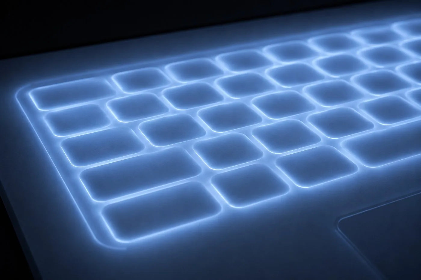 white backlighting glowing through the blue silicone
