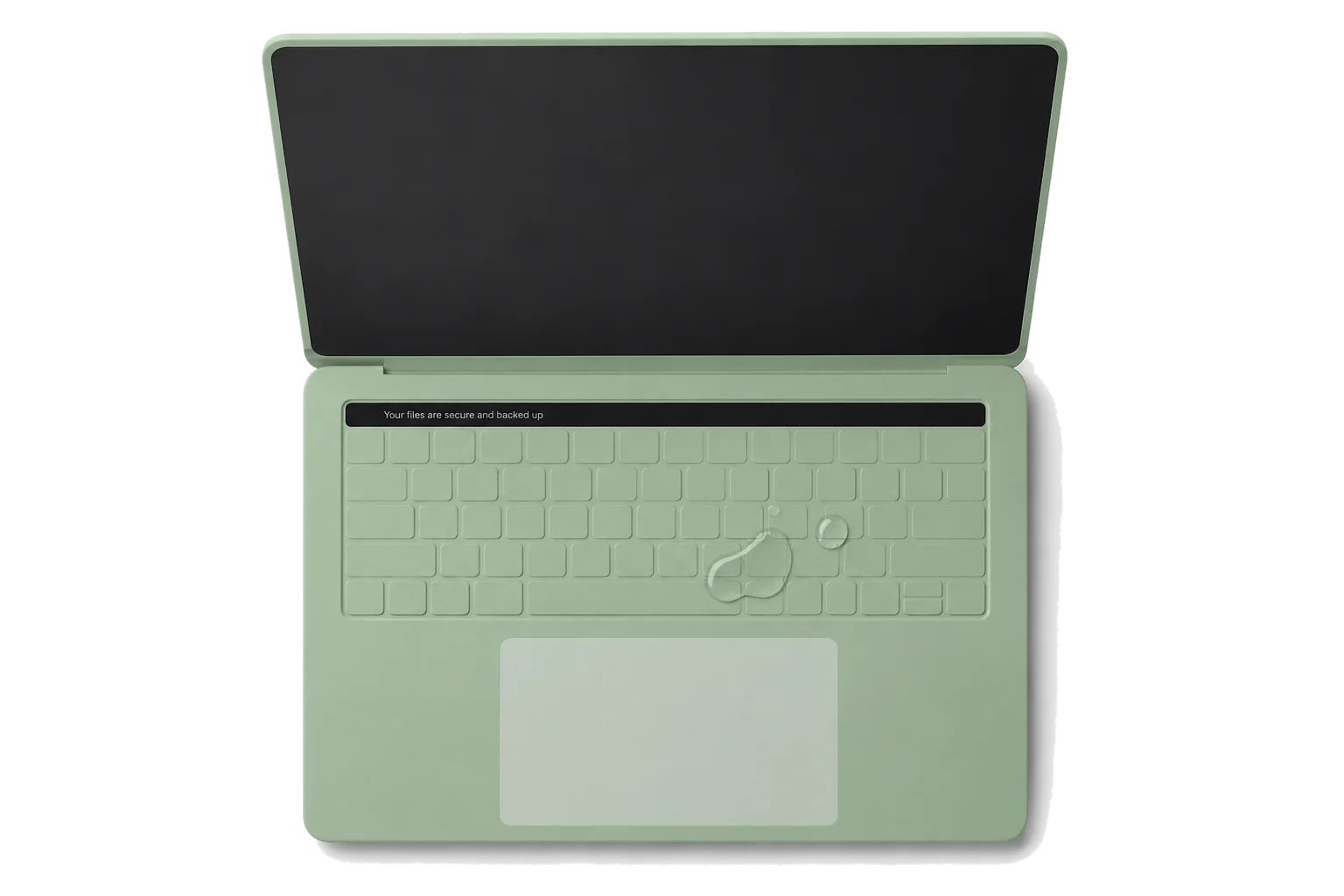 Water beading on the sealed silicone keyboard of a green Bolt