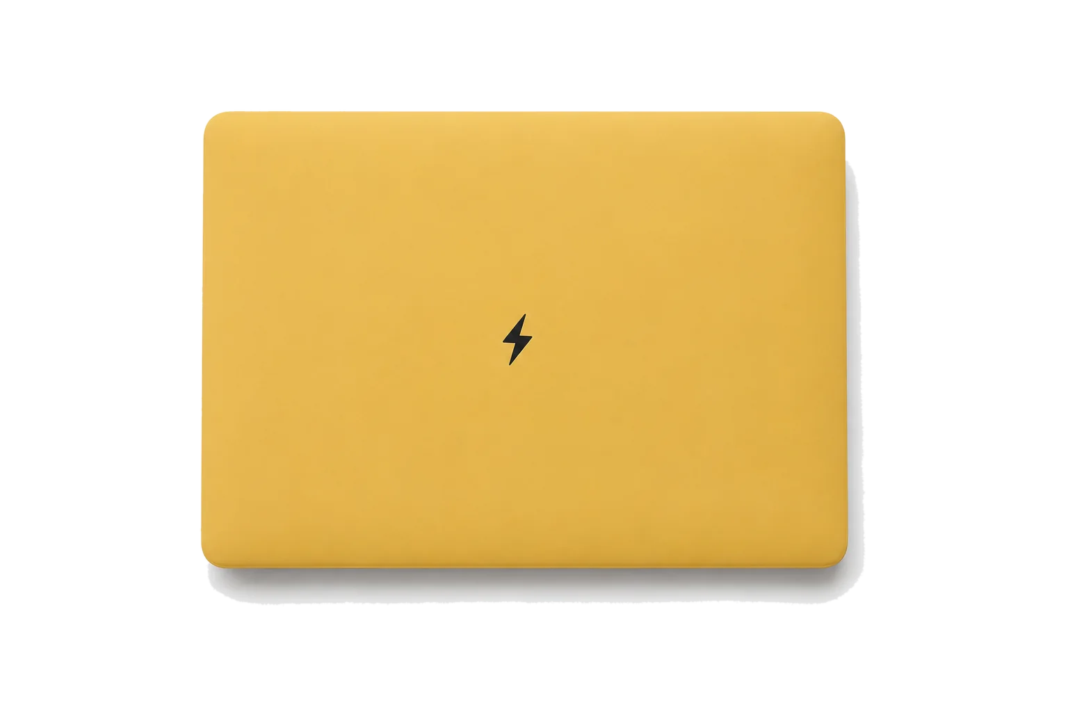 A Bolt laptop in yellow, closed, seen from above